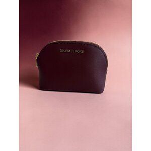 MICHAEL KORS Burgundy Plum Leather Zip Makeup Bag Case NEW NWOT